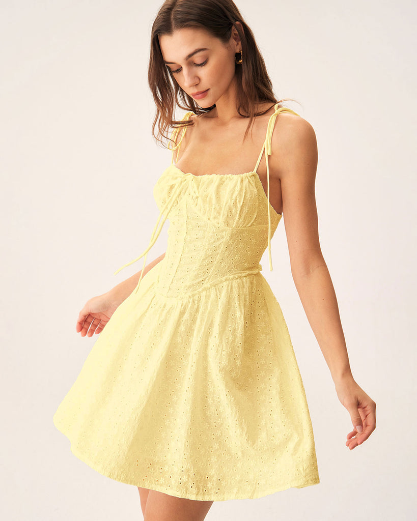 Yellow Ruched Corset Slip Mini Dress