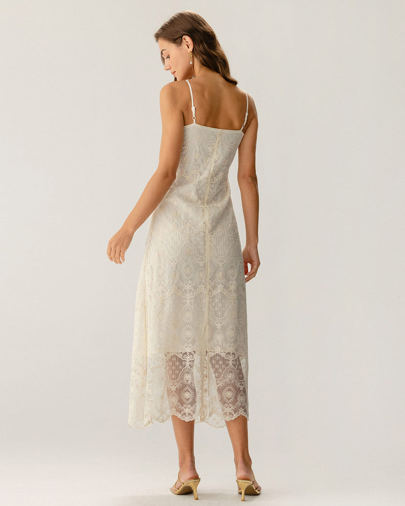 Apricot Textured Lace Slip Maxi Dresses