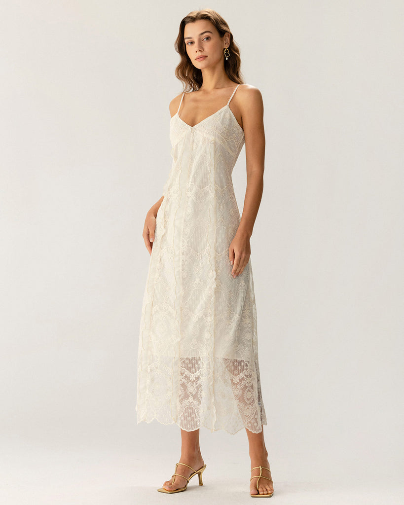 Apricot Textured Lace Slip Maxi Dresses