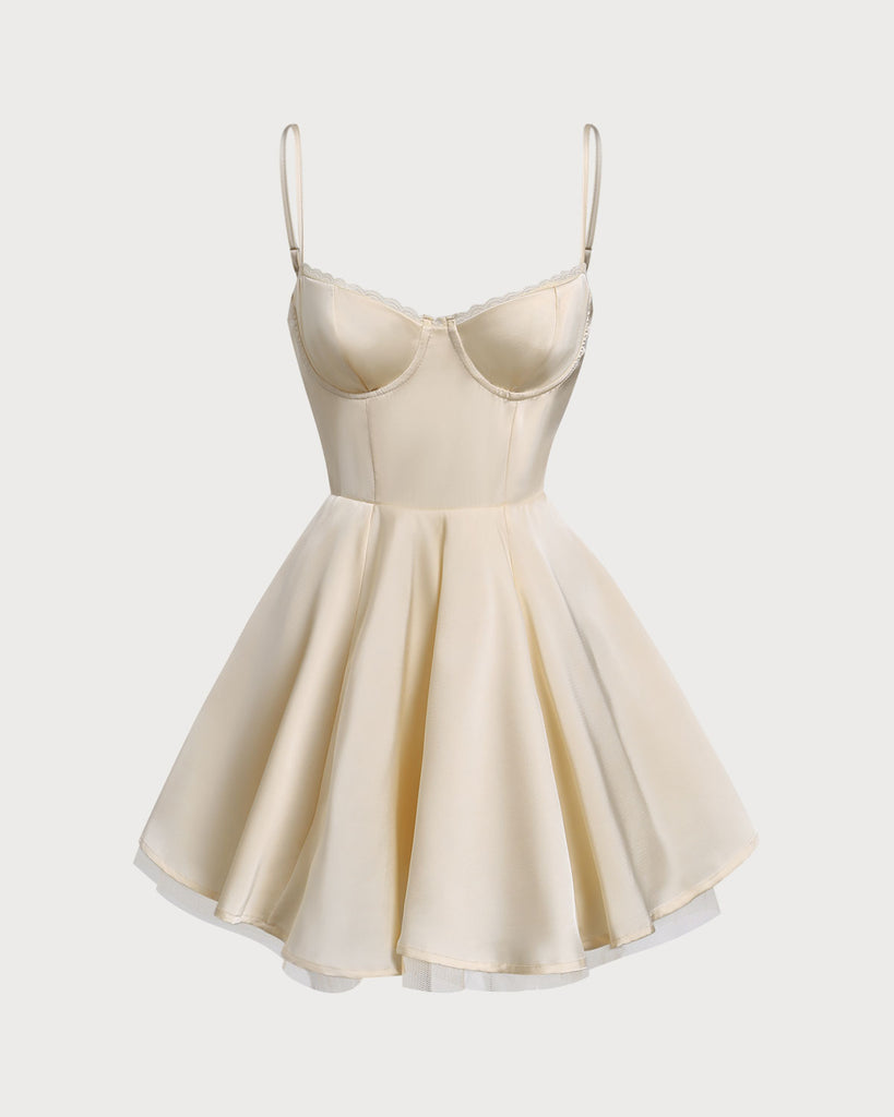 Apricot Sweetheart Neck Slip Pleated Mini Dresses