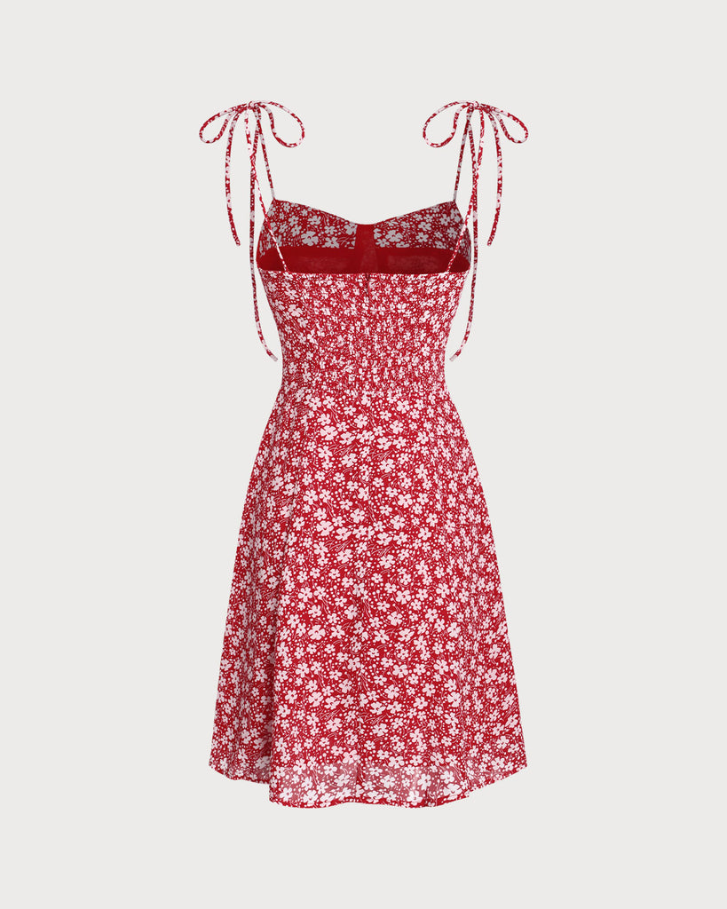 Red Floral Sweetheart Neck Slip Mini Dresses - RIHOAS