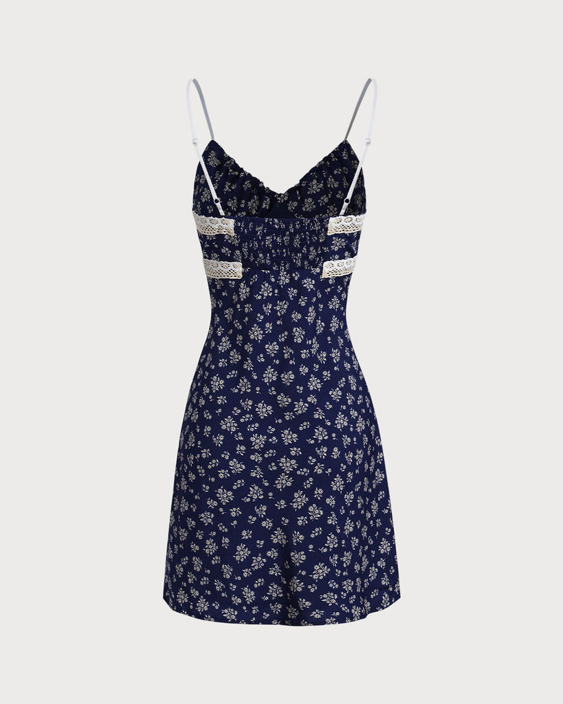 Navy Floral Lace Slip Mini Dresses