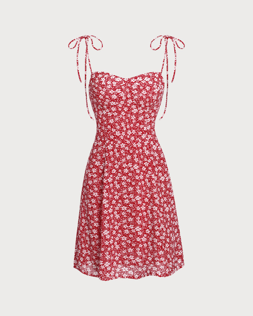 Red Floral Sweetheart Neck Slip Mini Dresses - RIHOAS