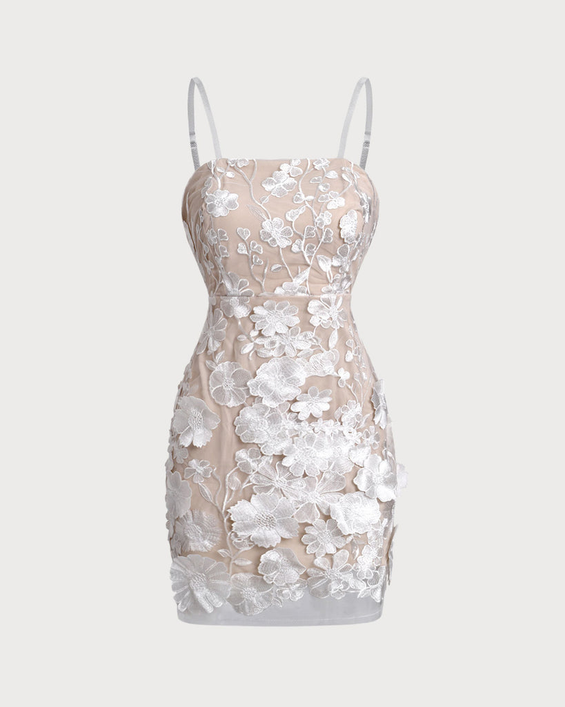 White Floral Bodycon Slip Mini Dress - RIHOAS