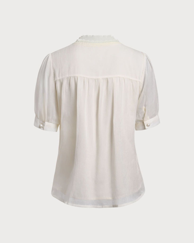 Apricot V Neck Button Sheer Blouse - RIHOAS