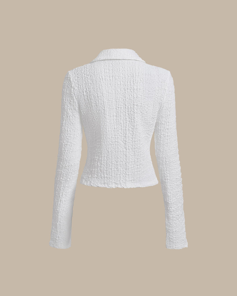 White Textured Button Cropped Shirt   - RIHOAS