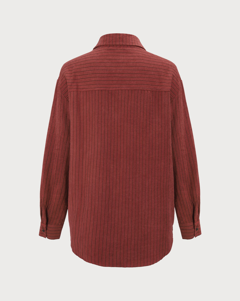 Women's Red Striped Pocket Shirt