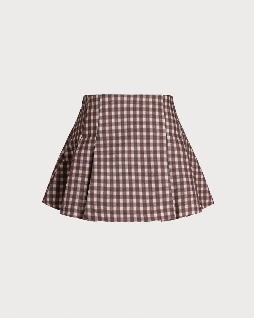 Brown Plaid A-Line Mini Skirt