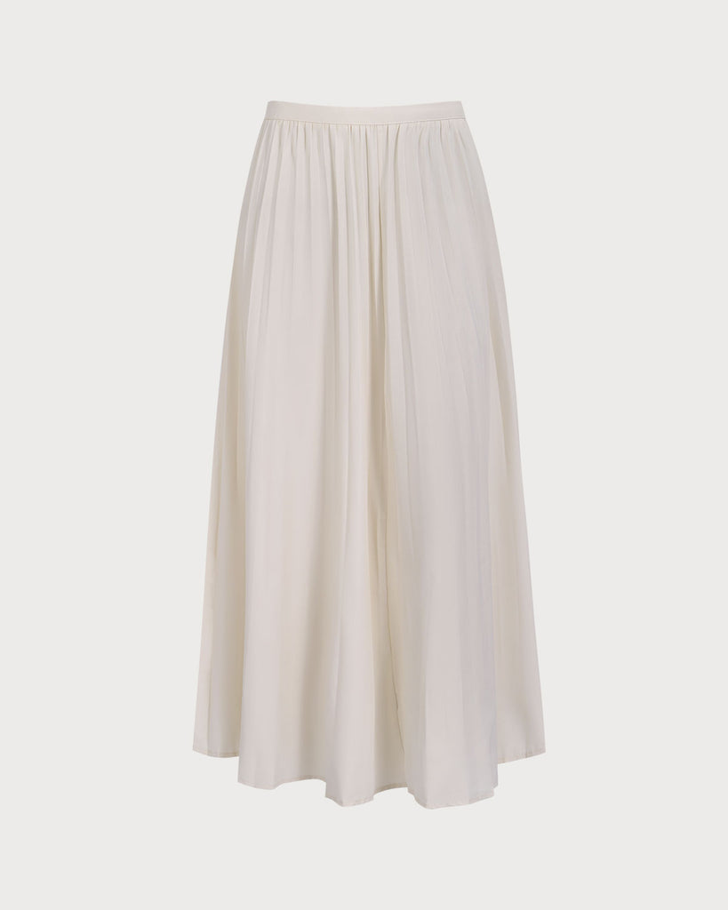 Women's White High-waisted Pleated Midi Skirt