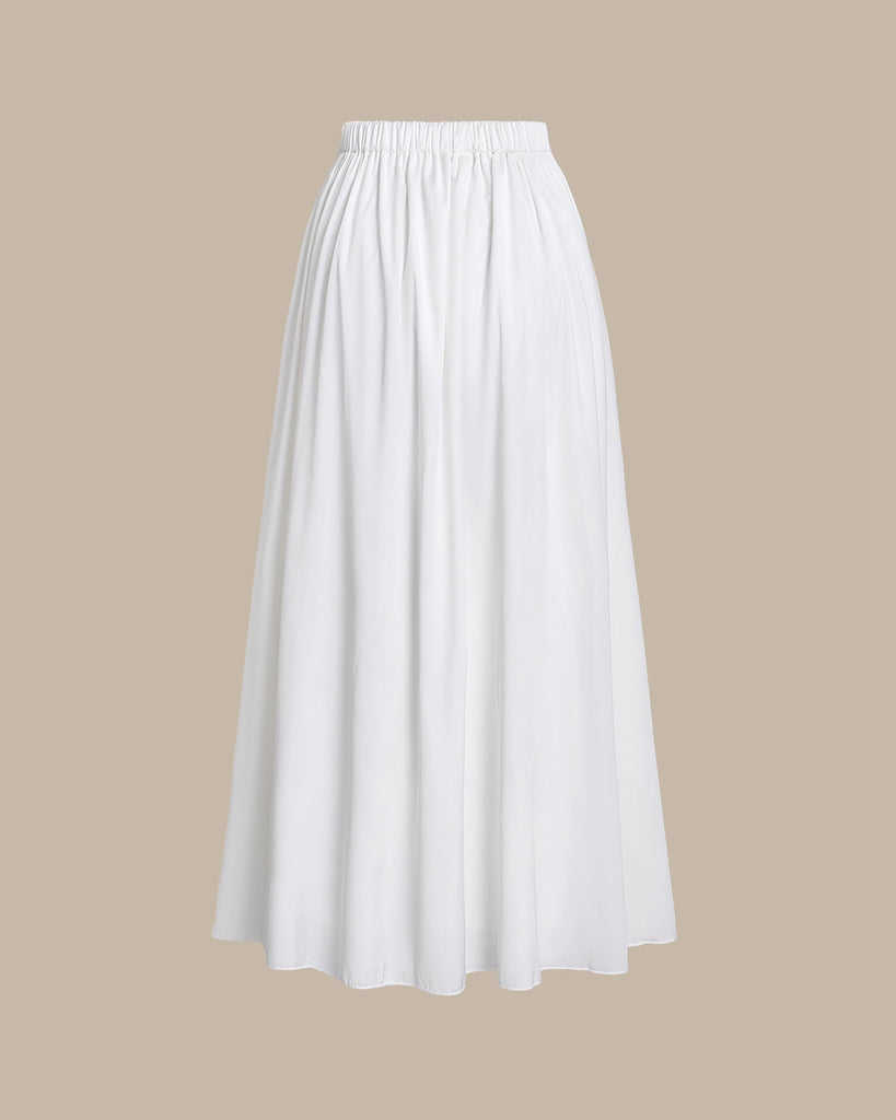 White High Waisted Elastic Waist Midi Skirt - RIHOAS