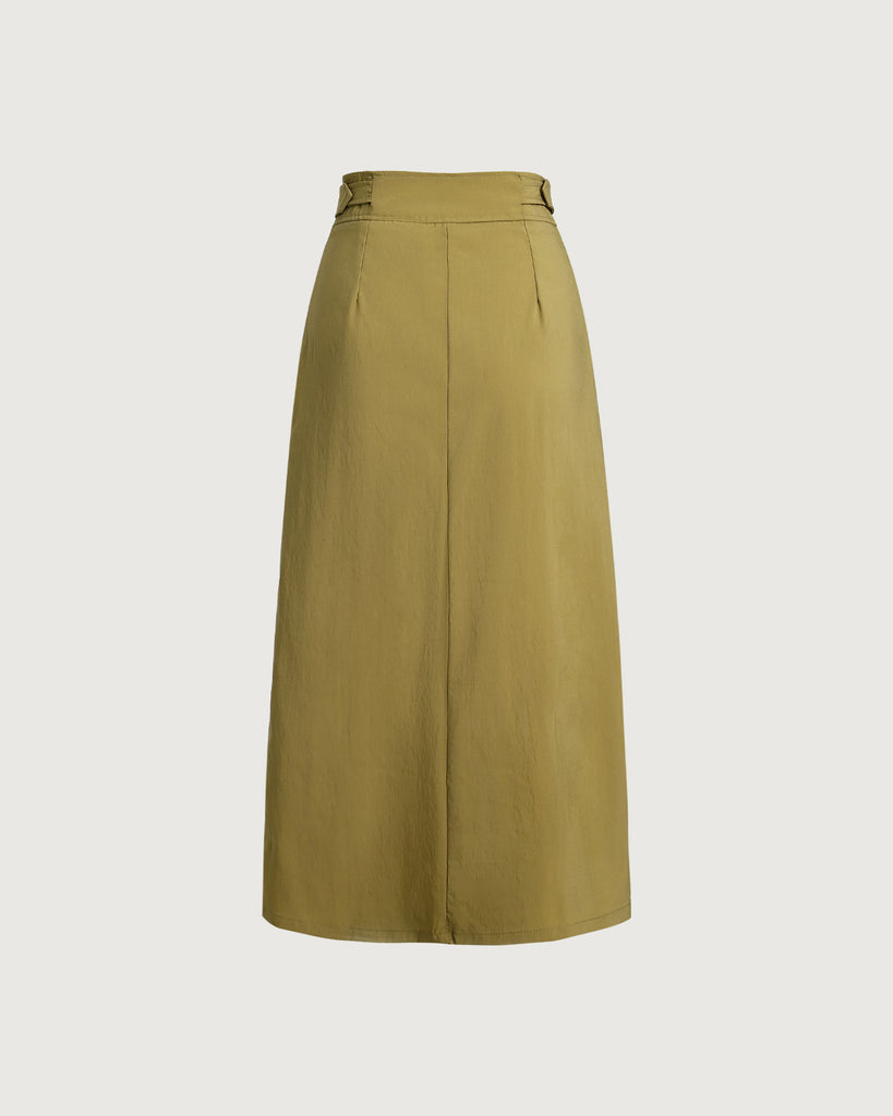 Green Belted Wrap Midi Skirt - RIHOAS