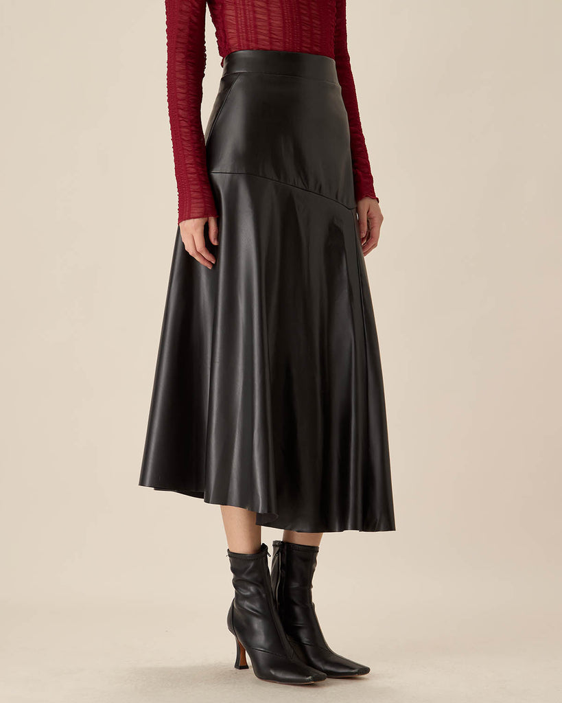 Black Faux Leather Midi Skirt