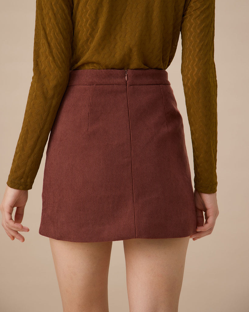 Red Corduroy A-Line Mini Skirt