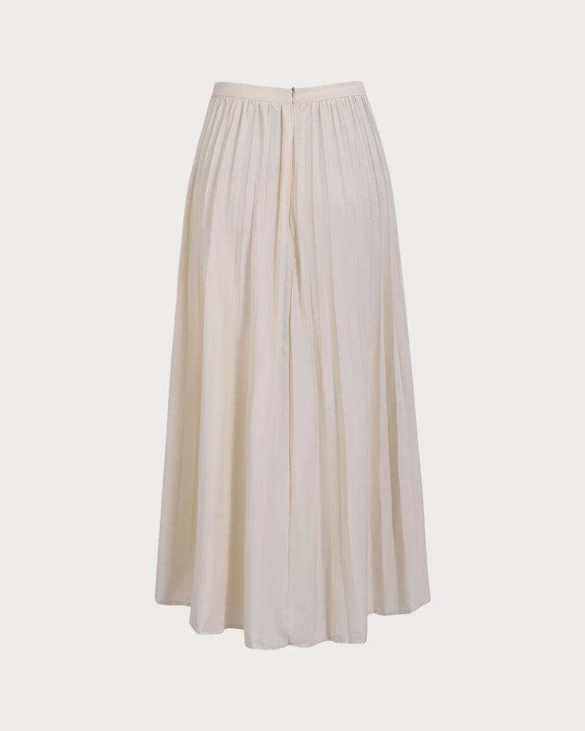 Women's White High-waisted Pleated Midi Skirt