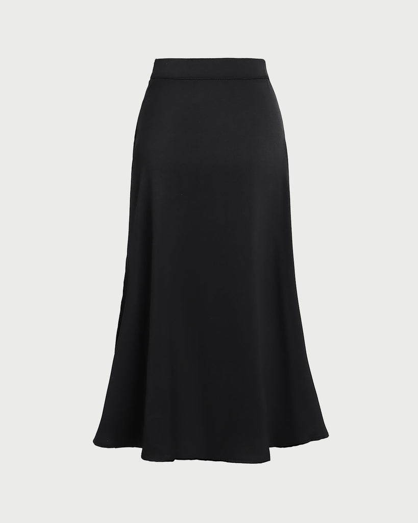 Black High Waisted Slit Wrap Midi Skirt  - RIHOAS