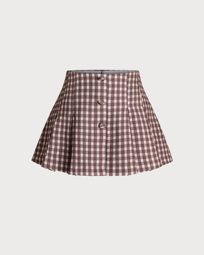 Brown Plaid A-Line Mini Skirt