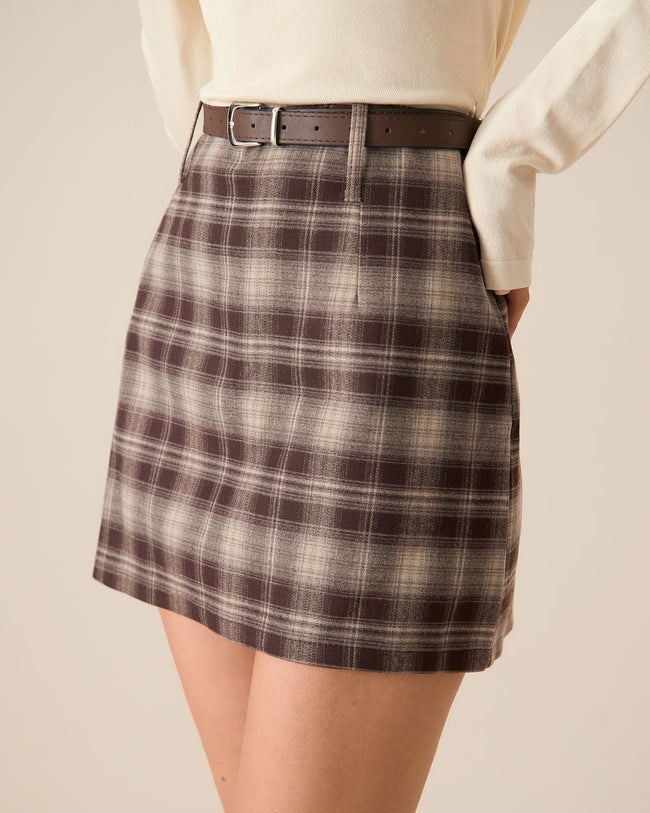 Light brown plaid mini skirt best sale