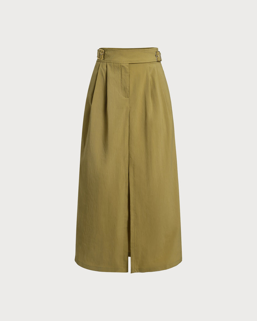 Green Belted Wrap Midi Skirt - RIHOAS