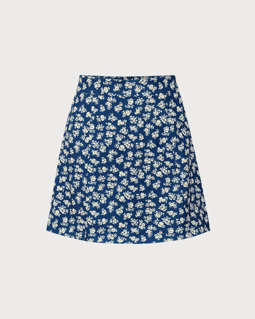 Navy Floral A-Line Mini Skirt