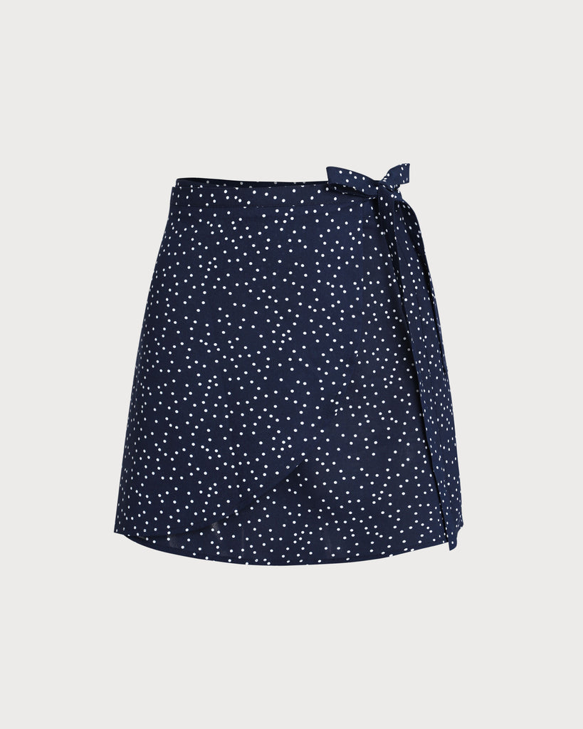 Navy Polka Dot Wrap Mini Skirt - RIHOAS