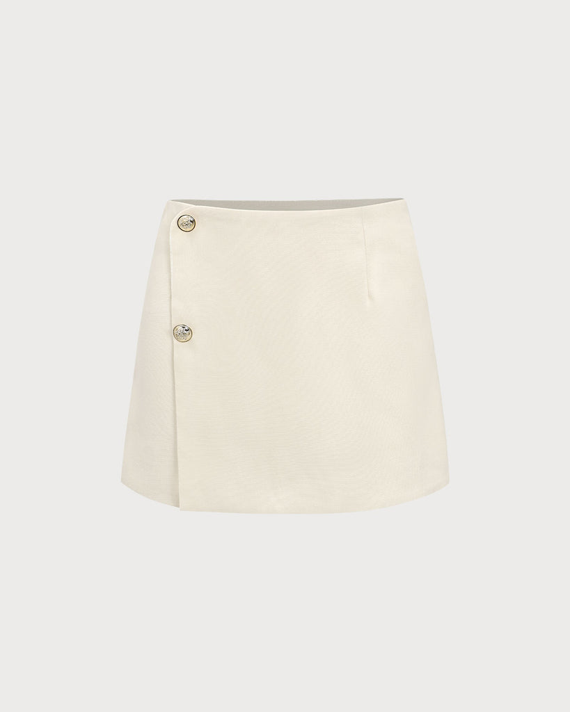 White High-waisted Button Skort