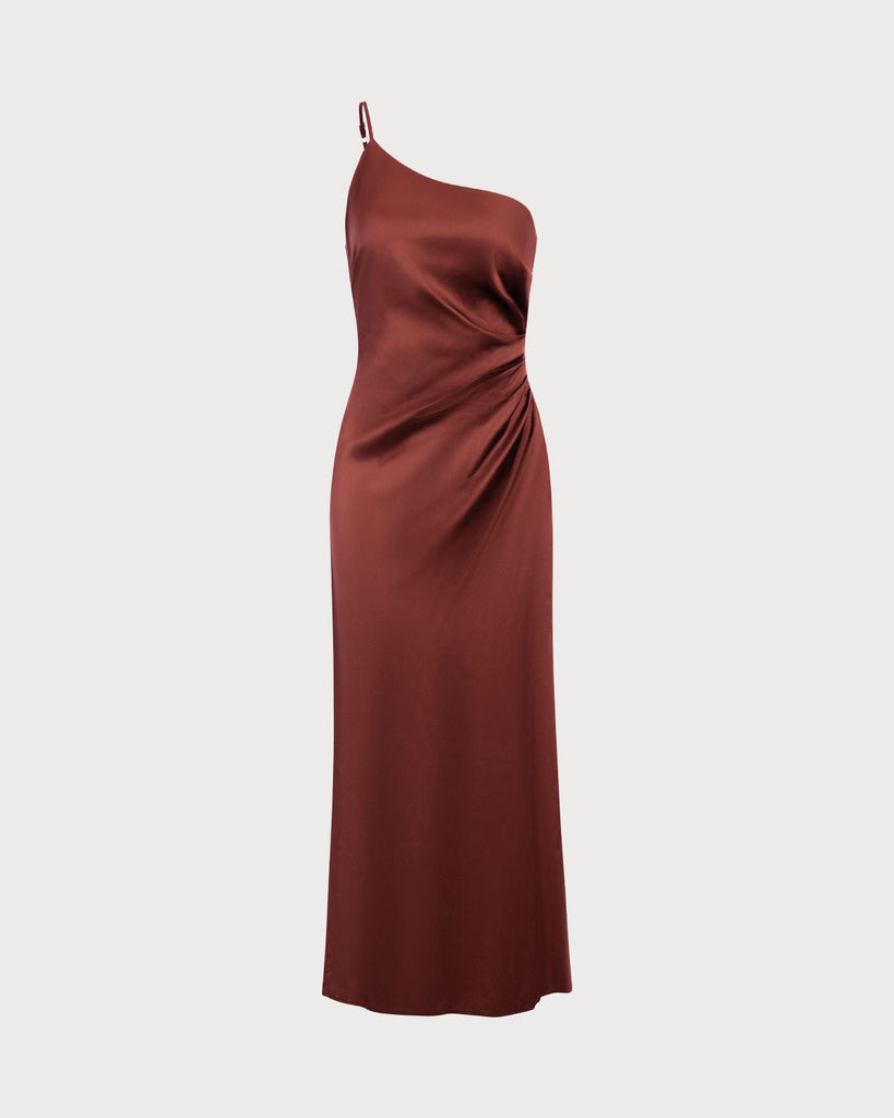 Women's Red One-shoulder Satin Maxi Dress