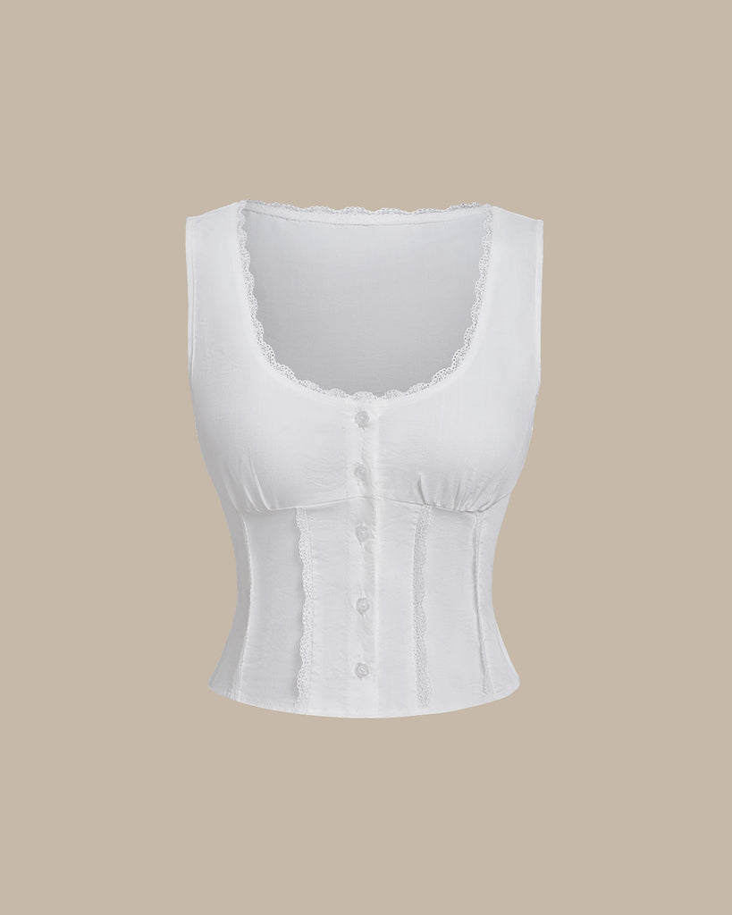 White U Neck Lace Tank