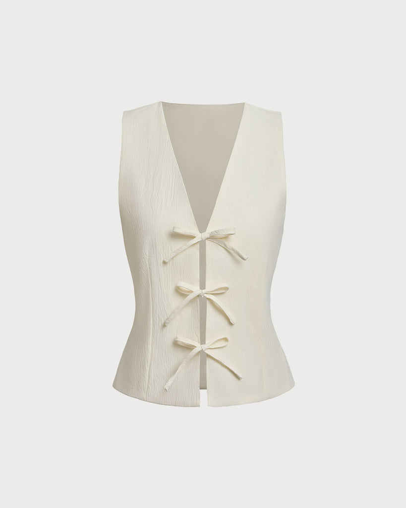 White V Neck Bowknot Vest