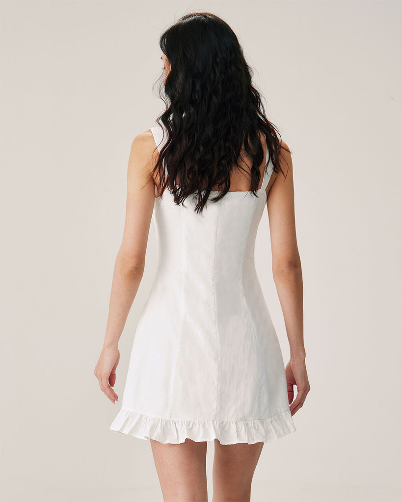 White Jacquard Sweetheart Neck Slip Mini Dress