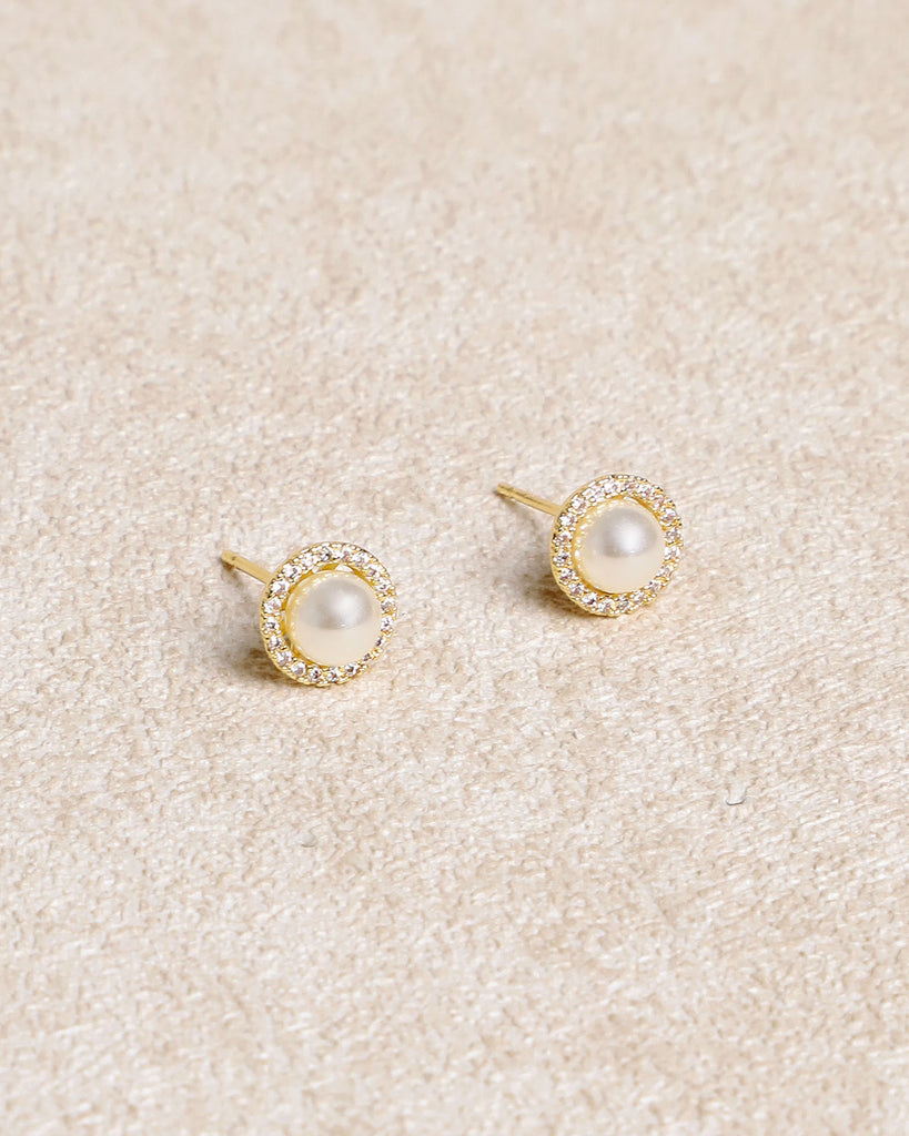 Gold Pearl Stud Earrings