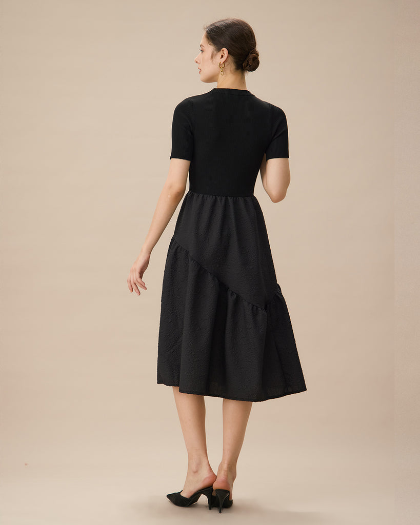 Black Knit Contrasting Midi Dress