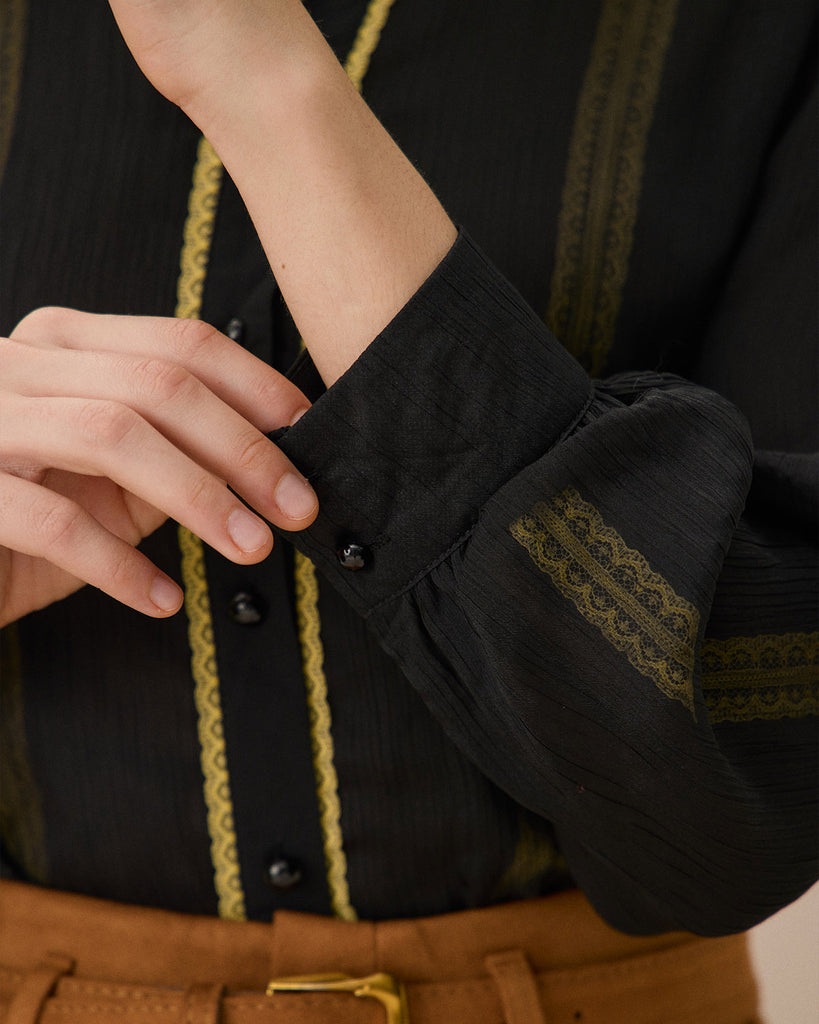 Black Sheer Ruffled Blouse