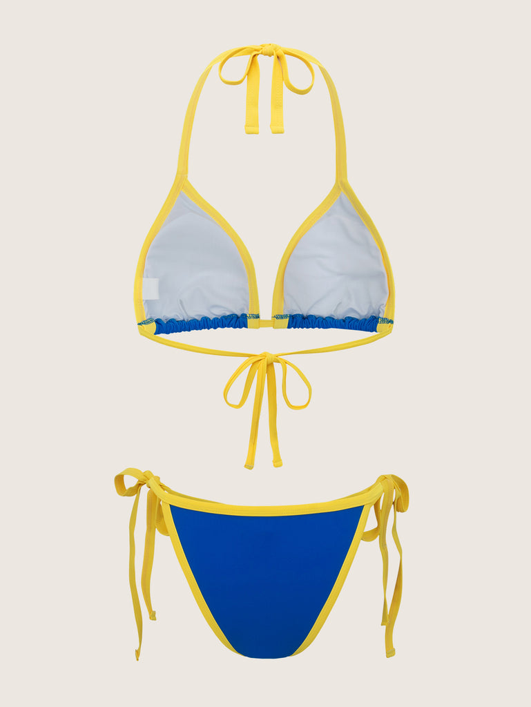 Blue Contrasting Drawstring Bikini Set