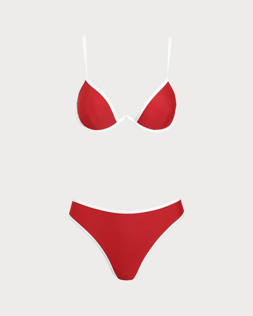 Red Contrasting Underwire Bikini Set