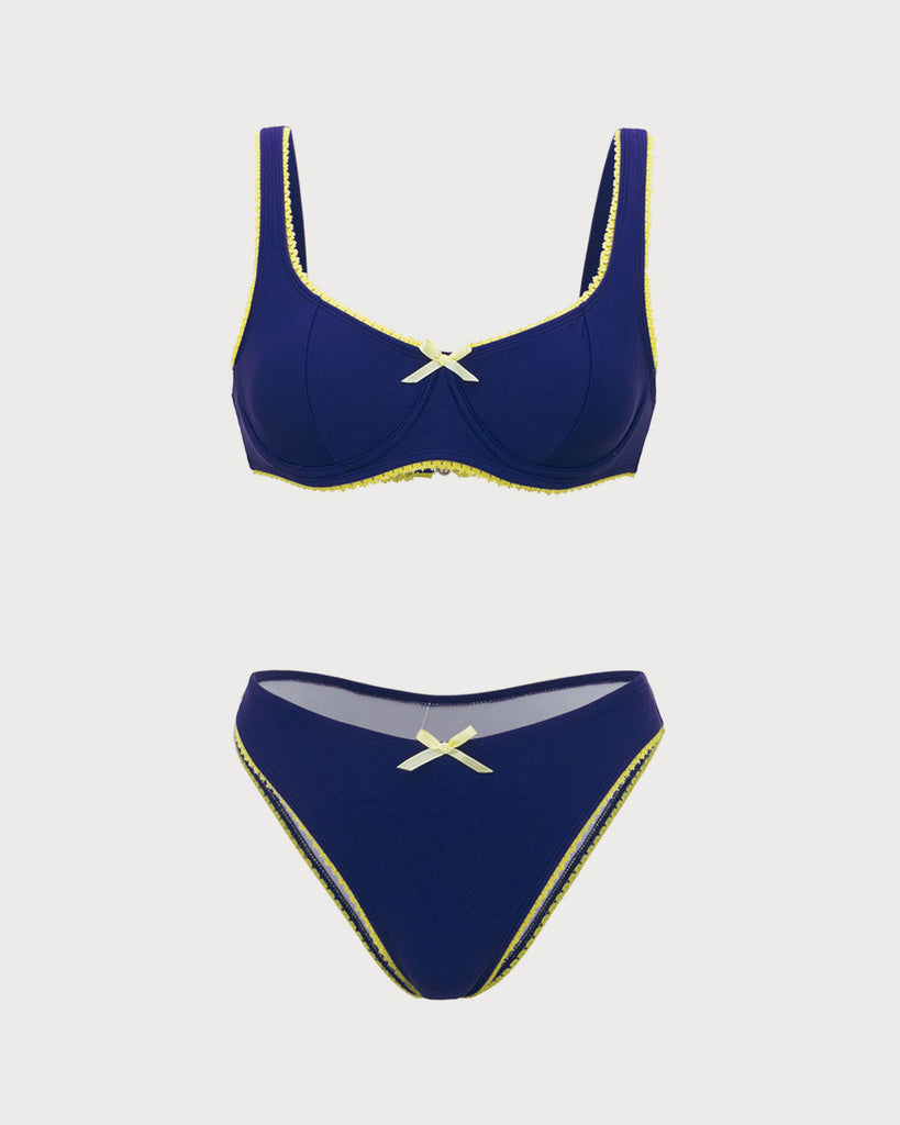 Blue Contrasting Underwire Bikini Set