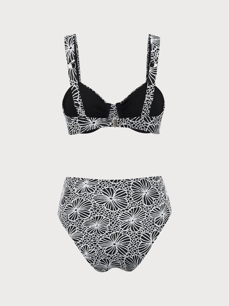 Black Flower Underwire Bikini Set