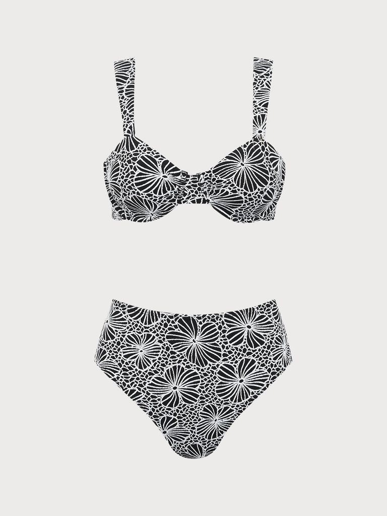 Black Flower Underwire Bikini Set