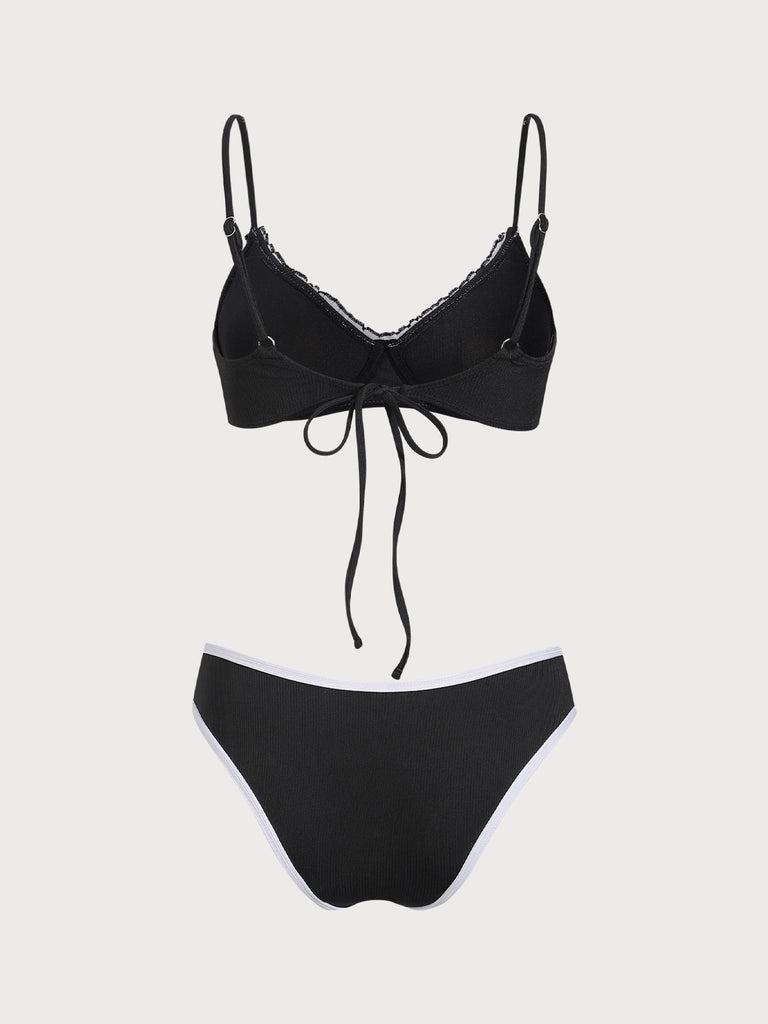 Black Contrasting Lace Underwire Bikini Set