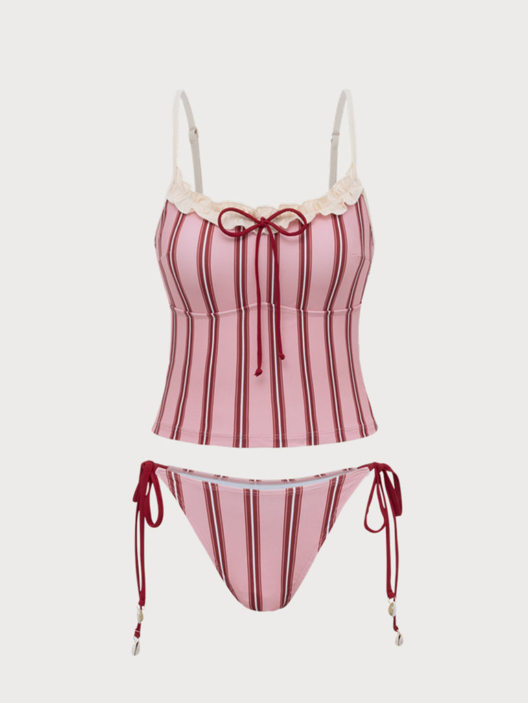 Pink Striped Tankini Swimsuit