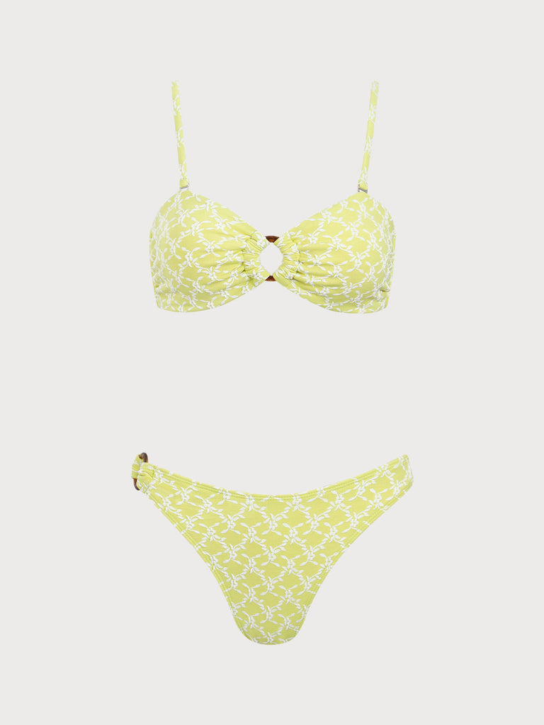 Yellow Jacquard O-Ring Bikini Set