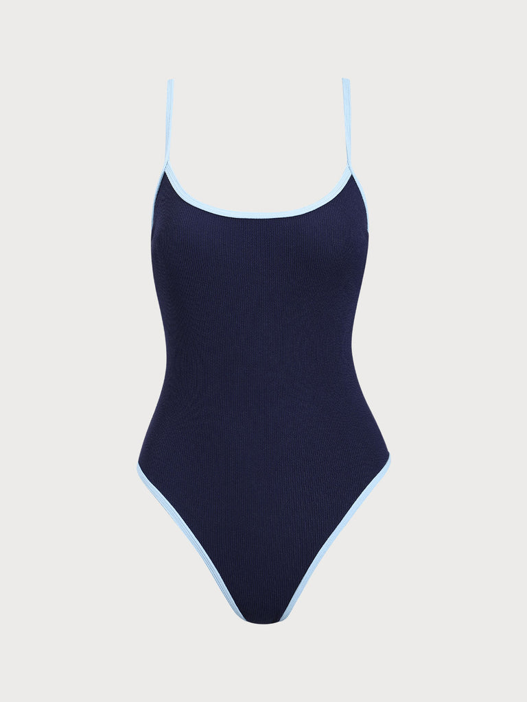 Women'S Polyester Knit Texture Contrast Color One-Piece Swimsuit One-Pieces - RIHOAS