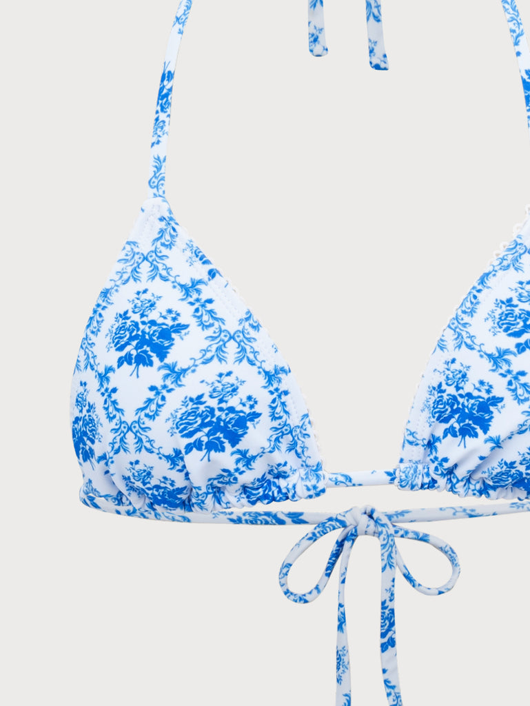 Blue Floral Halter Bikini Set