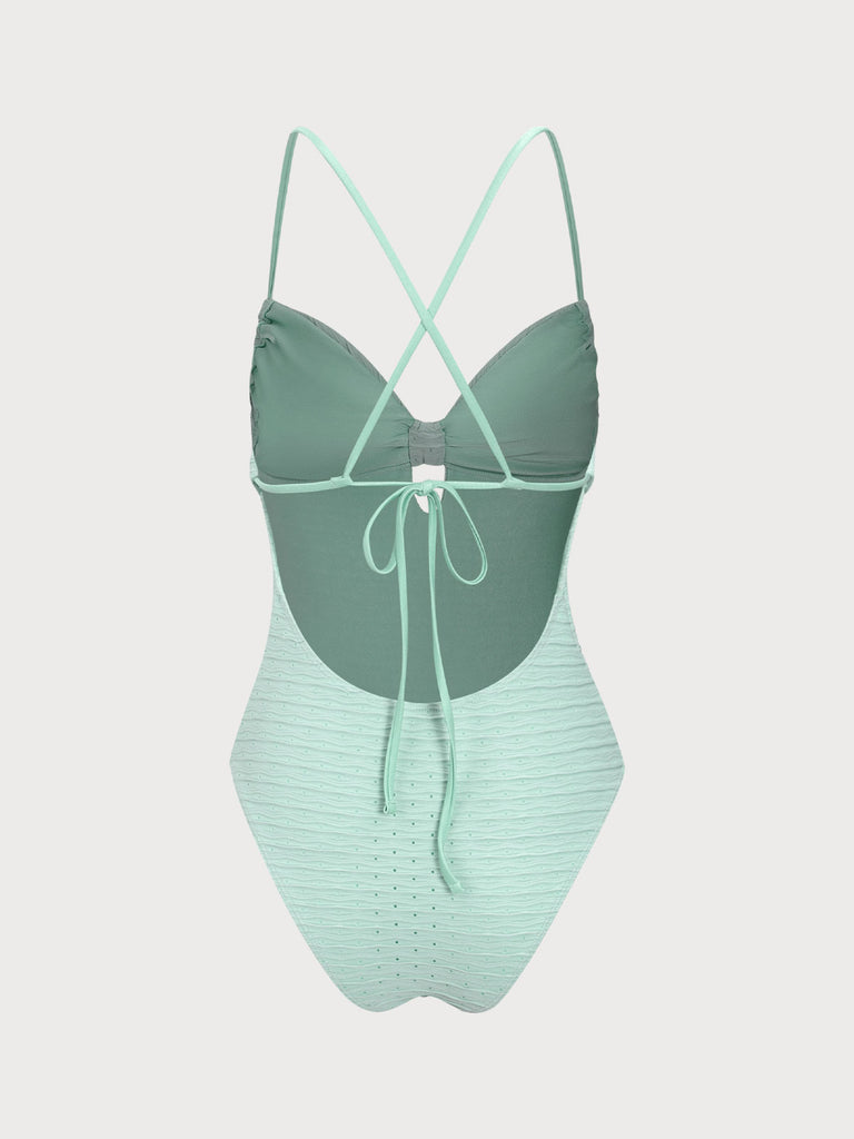 Cyan Cutout Pleated One-Piece Swimsuit