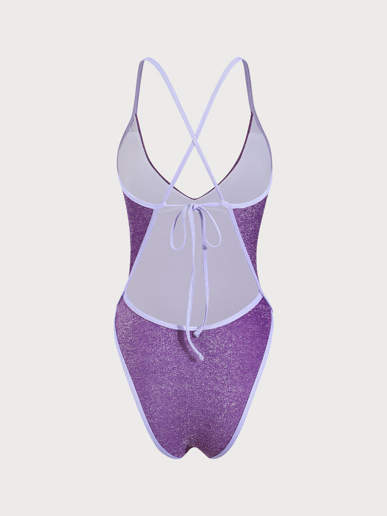 Purple Lurex Glitter One-Piece Swimsuit