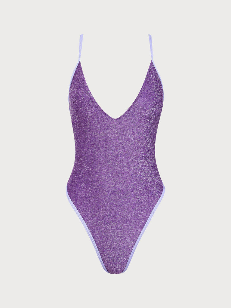 Purple Lurex Glitter One-Piece Swimsuit