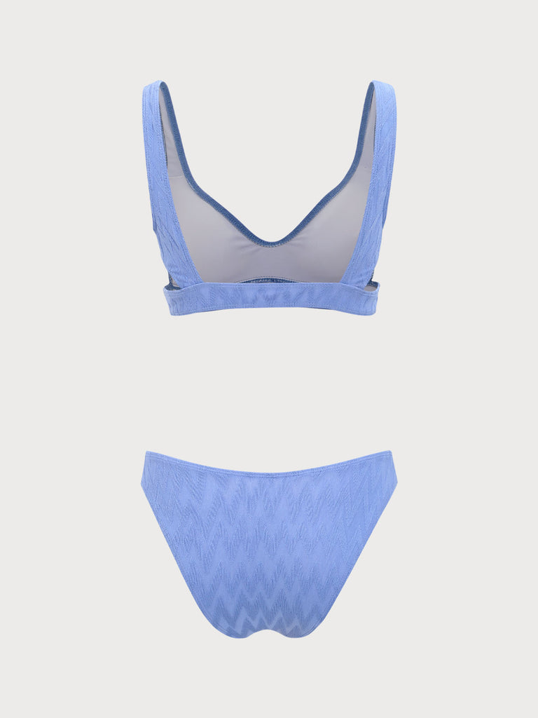 Blue Textured Scoop Neck Bikini Set