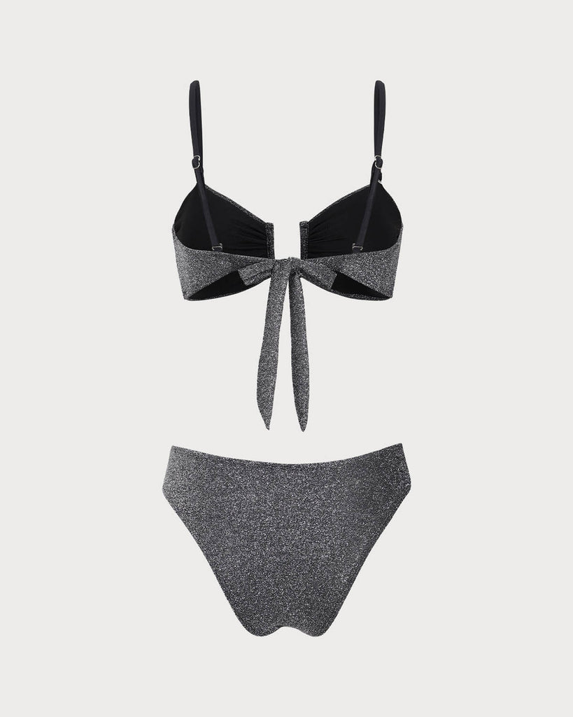 Black Lurex U-Shaped Bikini Set