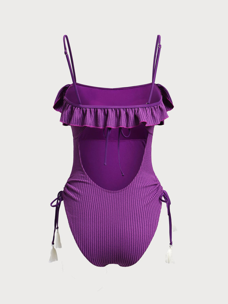 Purple Ruffled Cutout One-Piece Swimsuit- RIHOAS