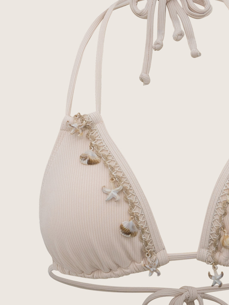 White Shell Embellished Bikini Set