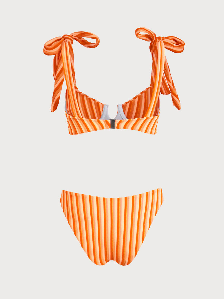 Women'S Polyester Knitted Striped Bow V-Shaped Bikini Set Bikinis - RIHOAS